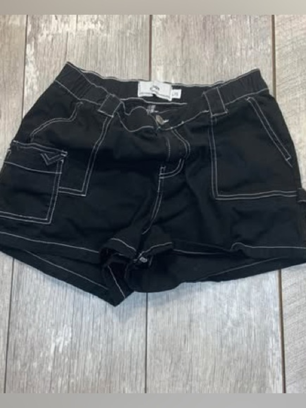 REFUGE womens short black shorts y2k style black with white stitching size large